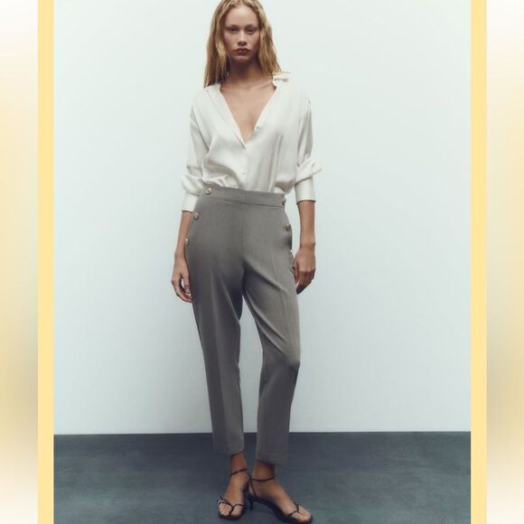 ZARA STRAIGHT LEG PANTS WITH METALLIC BUTTONS size small - Picture 2 of 12